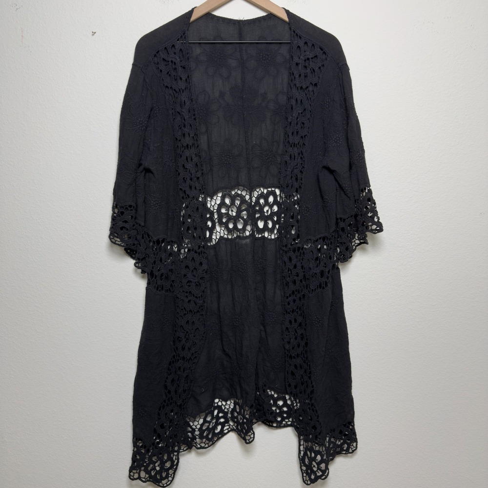 Comfyluxe Women‎ Whimsigoth Crochet Knit Cardigan Sweater O/S Black Indie Boho